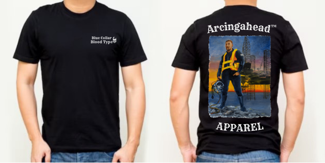 oil rig worker mens black tee shirt