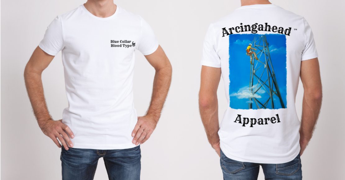 tower technician mens white tee shirt