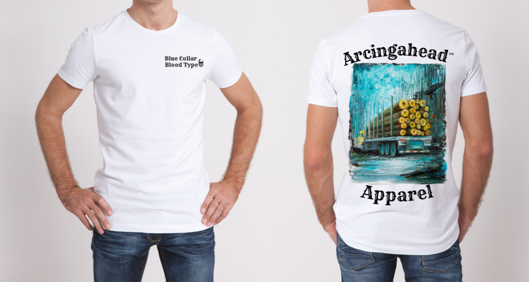 mens white logger tee shirt