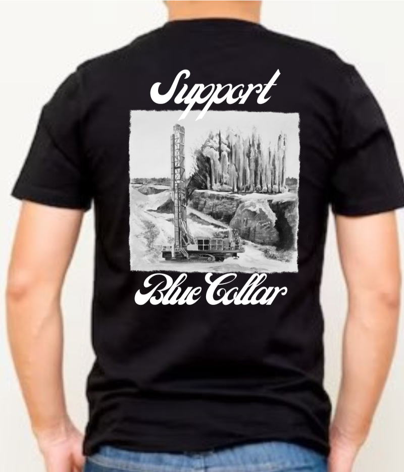 Drilling and Blasting T-shirt (cursive)