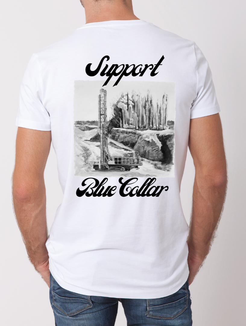 Drilling and Blasting T-shirt (cursive)