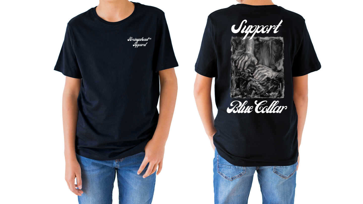 Kid's unisex mechanic (woman) T-shirt (cursive)