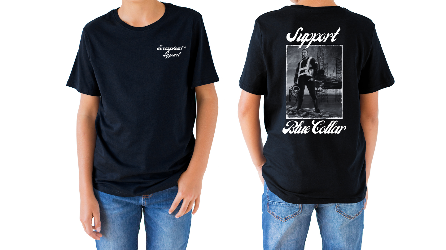 Kid's unisex offshore oil rig T-shirt (cursive)