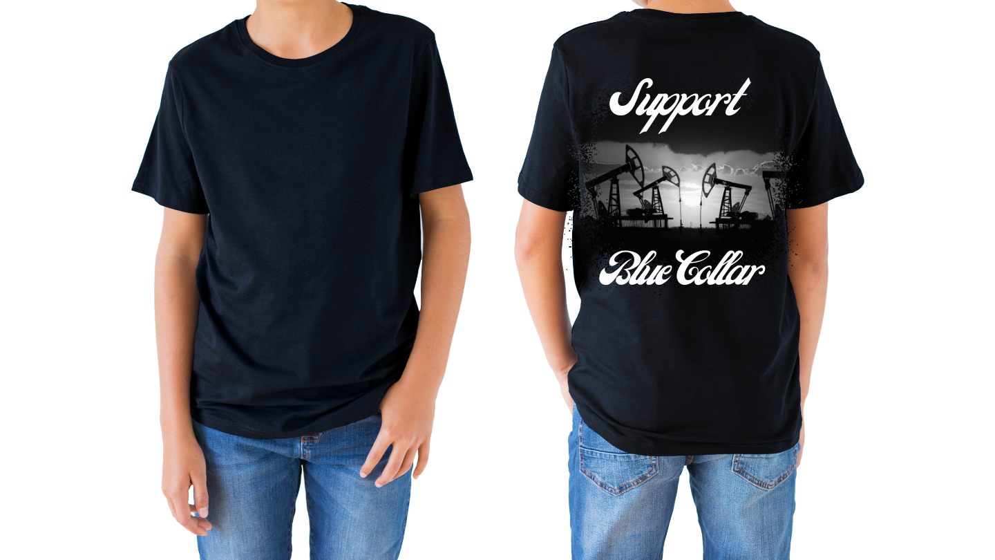 Kid's unisex oil field T-shirt (cursive)