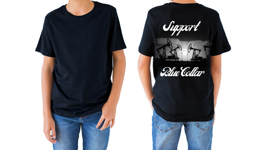 Kid's unisex oil field T-shirt (cursive)