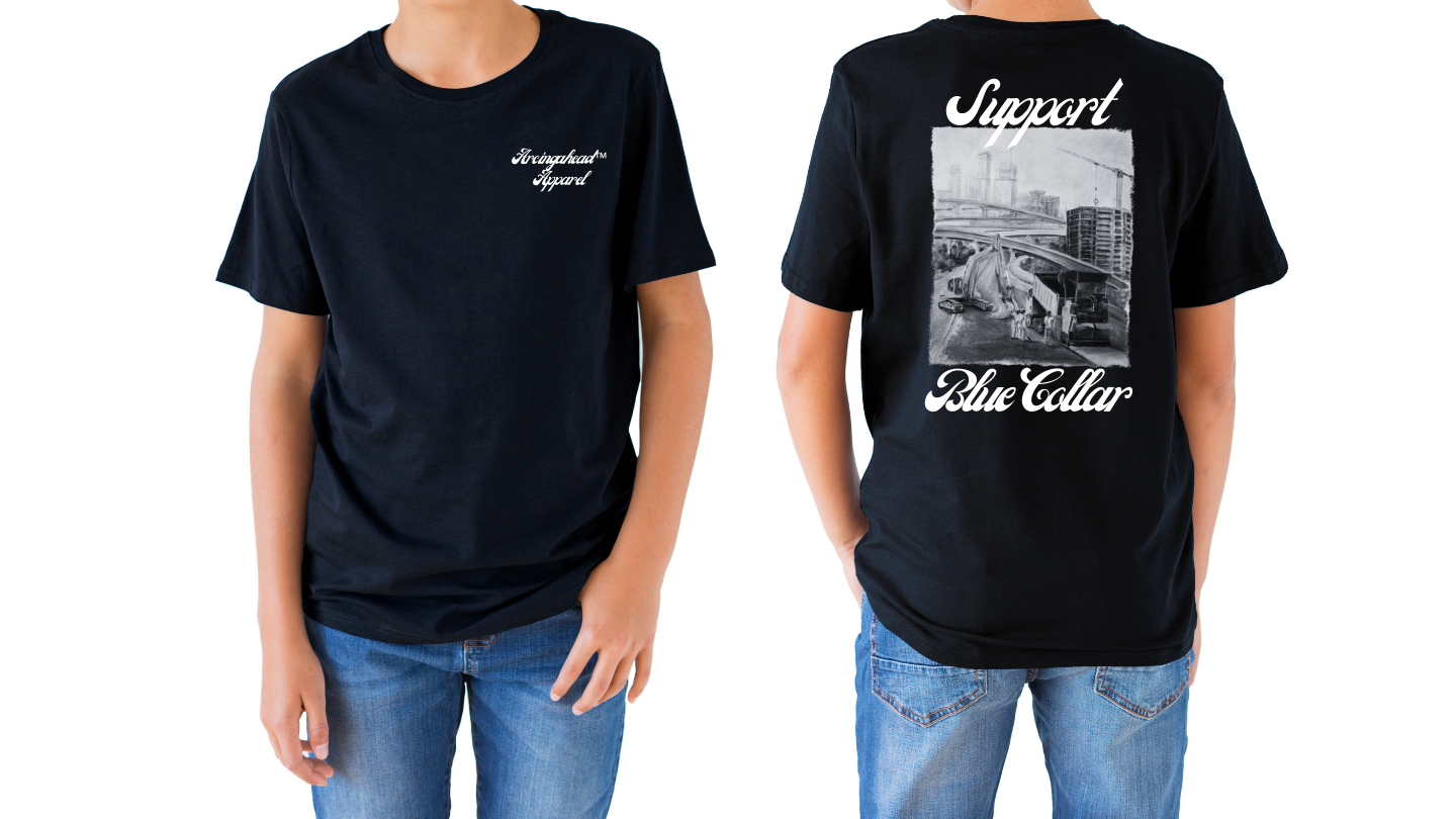 Road construction kids T-shirt (cursive)